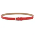 Rode smalle lederen riem voor dames, elegante tailleband met zilveren metalen gesp. - Rood (Zilveren Gesp)
