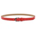 Red slim women belt with dark metal pin buckle, fashionable casual accessory for dress. - Red (Black Buckle) / Length 105cm, Width 1.7cm