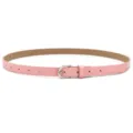 Roze lederen riem voor dames, smalle taille riem met zilveren metalen gesp, minimalistisch. - Roze (Zilveren Gesp)