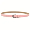 Pink slim women belt with dark pin buckle, casual elegant faux leather waist accessory variant. - Pink (Black Buckle) / Length 105cm, Width 1.7cm