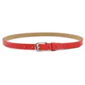 Fashionable slim red women PU leather dress belt with shiny silver metal pin buckle - Red (Gold Buckle)