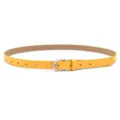 Dames gele smalle lederen riem, casual tailleceintuur met een zilverkleurige metalen gesp. - Geel (Zilveren Gesp)