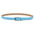 Light blue slim women's leather belt with metal pin buckle casual versatile dress accessory - Light Blue (Black Buckle) / Length 105cm, Width 1.7cm