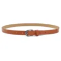 Women brown thin leather belt casual dress belt elegant pin buckle daily fashion accessory - Camel (Black Buckle) / Length 105cm, Width 1.7cm