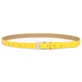 Yellow thin leather belt with a silver square buckle, versatile stylish accessory. - Yellow (Silver Buckle)