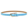 Women thin leather belt light blue gold buckle casual dress jeans belt stylish minimalist - Light Blue