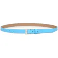 Women slim leather belt candy light blue waist strap with stylish silver square buckle - Light Blue (Silver Clasp)