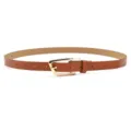 Stylish women brown thin leather belt with gold metal buckle, casual versatile jeans waist accessory. - Camel