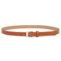 Women's slim brown leather belt with silver square buckle, versatile dress accessory. - Khaki (Silver Buckle)
