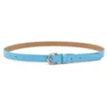 Light blue slim PU leather belt for women, stylish minimalist metal buckle accessory. - Light Blue (Silver Clasp)