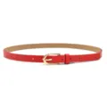 Ceinture fine en cuir rouge avec boucle dorée en U, accessoire de mode minimaliste pour femme. - Rouge (Boucle Dorée)