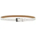 White slim leather belt with dark square buckle for women dress coat decoration stylish - White (Black Buckle)
