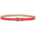 Women red thin leather belt minimalist square buckle dress decorative waist belt. - Red (Black Buckle)