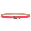 Pink thin leather belt with dark square metal buckle for women dress and coat decoration - Rose Red (Black Buckle)