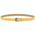 Slim yellow leather belt for women with dark square buckle, candy color daily casual dress belt. - Yellow (Black Buckle)