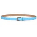 Light blue slim leather belt with black square buckle, candy color variant for women. - Light Blue (Black Buckle)