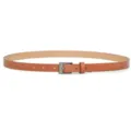 Minimalist brown thin leather belt for women with dark metal square buckle versatile daily wear. - Camel (Black Buckle)