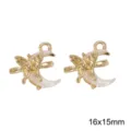 Goldfarbene Mond Schmetterling Harz Anhänger DIY Halskette Schmuck Zubehör 16x15mm - Traumhafter Weißer Mond / 1 Stück / Gold