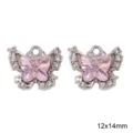 Silberner Legierung Schmetterling Anhänger mit rosa Kristall und Strass, 12x14mm DIY Charm. - Rosa Strass Schmetterling / 1 Stück / Silber