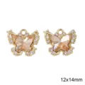 Legierung Schmetterling Strass Harz Anhänger DIY Halskette Schmuck Zubehör 12x14mm - Oranger Strass Schmetterling / 1 Stück / Gold