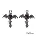 Gotisch Fledermaus Flügel Herz Kreuz Legierung Anhänger DIY Halskette Schmuck 35x30mm - Engelsflügel Kreuz (Schwarzes Strassherz) / 1 Stück / Waffenschwarz