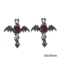 Gotischer Fledermausflügel Kreuz Anhänger mit rotem Herz Strass für DIY Halskette - Engelsflügel Kreuz (Rotes Strassherz) / 1 Stück / Waffenschwarz