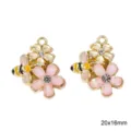 Legierung Biene rosa Blumen Anhänger mit Strass, DIY Schmuckherstellung Zubehörteil - Rosa Blume / 1 Stück / Gold