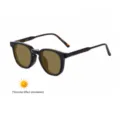 Stylish square photochromic sunglasses with tortoise temples and brown lenses for men. - Square Photochromic Style (C3) / C3 Glossy Black and Tortoise (Light Tea to Dark Tea)