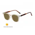 Square photochromic sunglasses for men with clear frames and stylish tortoise temples. - C8 Transparent Yellow and Tortoise (Light Tea to Dark Tea)