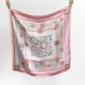 French style pink floral imitation silk square scarf, elegant neckerchief for daily sun protection. - Pink