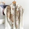 Autunno sciarpa quadrata di seta con stampa a cuore da donna sottile scialle da ufficio decorazione - 90x90cm / Kaki