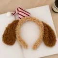 Diadema de orejas de cachorro de peluche con gorro rayado para limpieza facial y fotos. - 1# Diadema de Cachorro con Gorro de Dormir Marrón