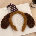 Adorable diadema de orejas de cachorro de peluche con gorro a rayas, accesorio marrón. - 2# Diadema de Cachorro con Gorro de Dormir Café