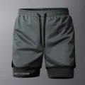 Herren schnelltrocknende Sportshorts zwei in einem Mesh atmungsaktive Fitness Trainingshose - XS / Unterteile / Dunkelgrau