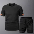 Herren Schwarz Schnelltrocknend Sport Fitness Training Kurzarm T-Shirt und Shorts Set - XS / Oberteil und Hose / Schwarzes Oberteil Und Schwarze Hose