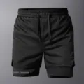 Schwarze Herren 2-in-1 Mesh Schnelltrocknend Sport Fitness Shorts Sommer Workout Hose - XS / Unterteile / Schwarz