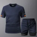 Herren schnelltrocknend Sportbekleidung Set Sommer Kurzarm T-Shirt und Fitness Shorts. - XS / Oberteil und Hose / Dunkelblau Weste Dunkelblau Shorts