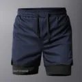 Herren 2-in-1 Mesh schnelltrocknende Sportshorts dunkelblau Training Gym Fitness - XS / Unterteile / Dunkelblau