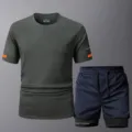 Herren Sportswear Set Sommer T-Shirt und atmungsaktive Shorts Fitness Freizeit Zweiteiler - XS / Oberteil und Hose / Dunkelgraues Oberteil Und Dunkelblaue Hose