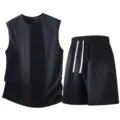 Herren Sommer Set schwarzes ärmelloses Tanktop und Shorts Freizeit Sportbekleidung Outfit Neu - S / Oberteil und Hose / Schwarz