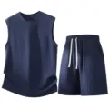 Herren Sommer lässig ärmellos Tank Top und Shorts zweiteiliges Set, bequeme Strandkleidung. - S / Oberteil und Hose / Dunkelblau