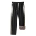 Herren Winter Fleece gefütterte Freizeithose gerade Passform warme dicke Sweatpants Streifen - XS / Unterteile / Schwarz