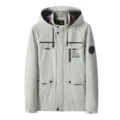 Mens hooded utility jacket autumn casual windbreaker multi-pocket tactical outerwear beige - M / Tops / Ivory
