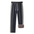 Herren Winter gefütterte Fleece Freizeithose dicke warme gerade Hose mit Streifen. - XS / Unterteile / Dunkelgrau