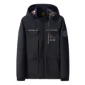 Men's casual hooded jacket autumn windbreaker with multiple pockets and plaid lining - M / Tops / Black