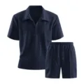 Set Polo in Maglia da Uomo Camicia Manica Corta e Pantaloncini Blu Scuro - Blu scuro