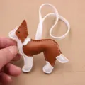 Pendentif de sac chien en cuir mignon chiot marron blanc surpiqûres contrastées lanière - Pendentif Husky (001) / Café
