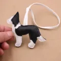 Breloque de sac pour chien en cuir noir et blanc, adorable pendentif chiot avec lanière. - Pendentif Husky (001) / Noir