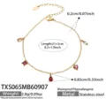 Stainless steel gold plated detail shot showing colorful zircon charms and chain link structure. - Anklet (TXS065) / 21.5cm / Gold (Red Zirconia)