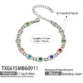 Edelstahl bunte Zirkon Armband verstellbare Laenge Mode Schmuck Geschenk fuer Damen - Armband / Bunt Zirkonia 17+5cm / Stahlfarben